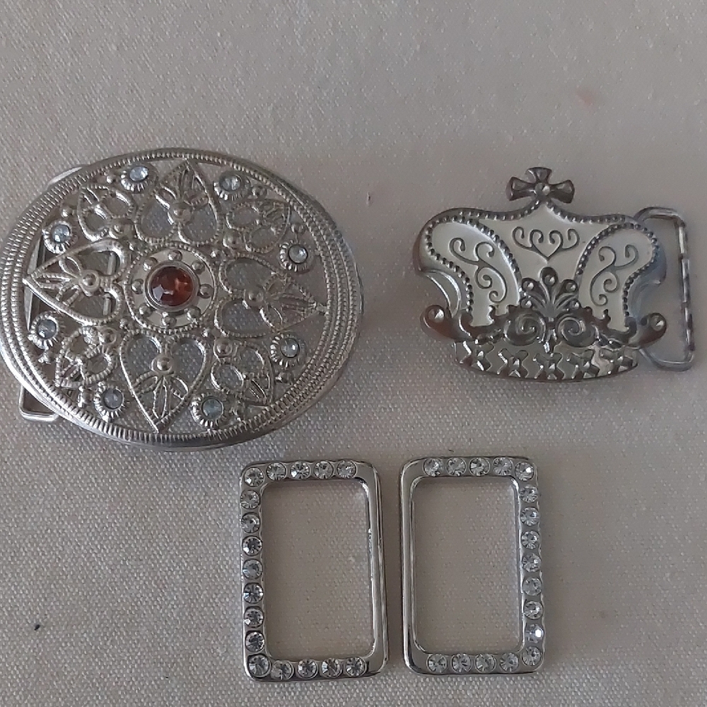 Decorative Silvertone Belt Buckles, Lot of Three, Vintage